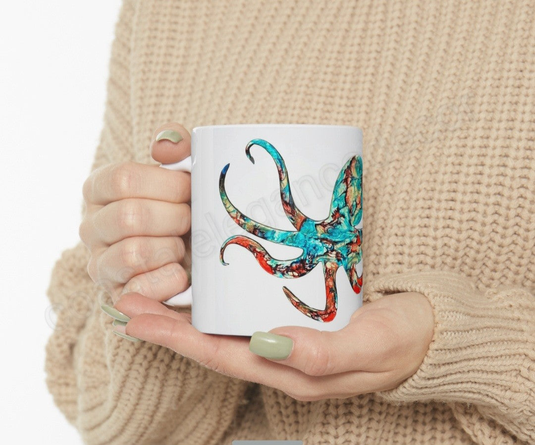 Colorful Handmade Octopus Art Printed White Ceramic Mug 11oz DW safe
