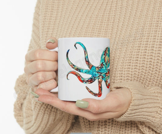 Colorful Handmade Octopus Art Printed White Ceramic Mug 11oz DW safe