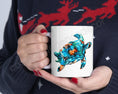 Load image into Gallery viewer, Teal Blues and Orange Sea Turtle Art Printed White Ceramic Mug 11oz DW safe
