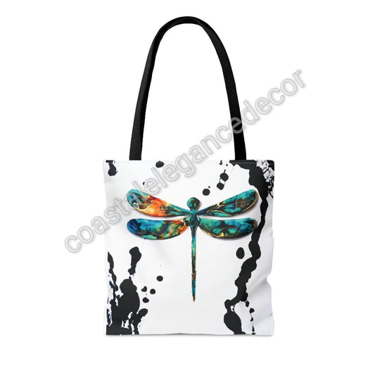 Original Art Dragonfly with Ink Drips Tote Bag Printed 2 sizes