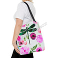 Load image into Gallery viewer, Original Art Green Dragonfly with Pink and Purple Contemporary Flowers Tote Bag 2 sizes