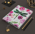 Load image into Gallery viewer, Green Original Art Dragonfly with Floral Background Hardcover Journal