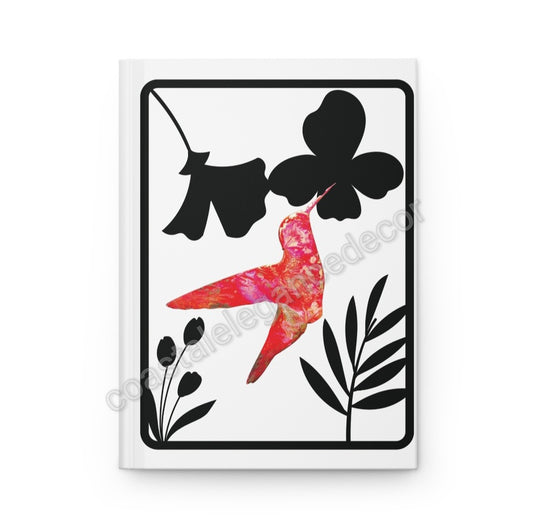 Original Art Pink Hummingbird with Black Flowers Hardcover Journal