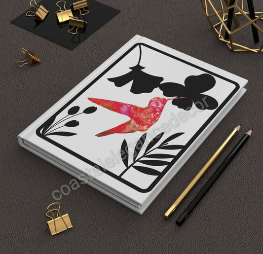 Original Art Pink Hummingbird with Black Flowers Hardcover Journal