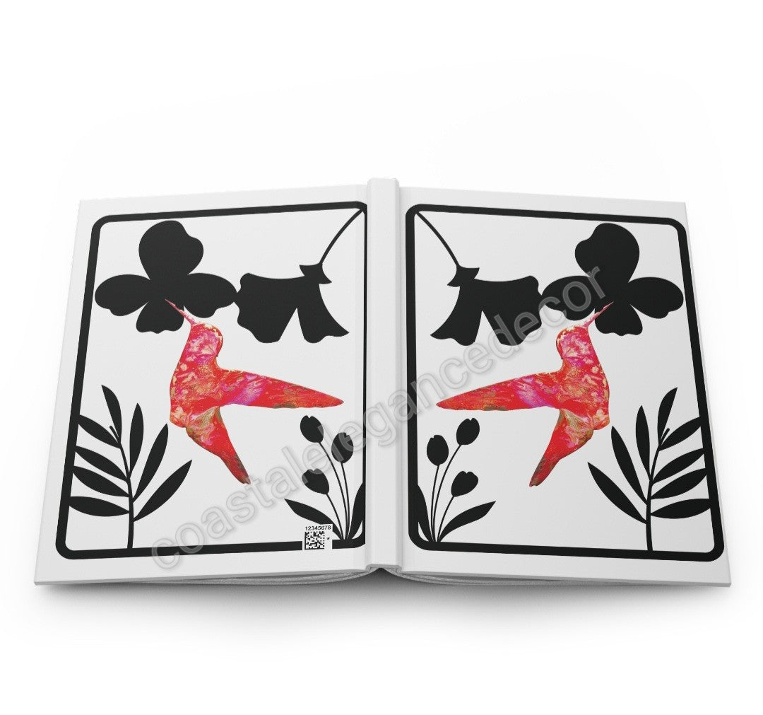 Original Art Pink Hummingbird with Black Flowers Hardcover Journal