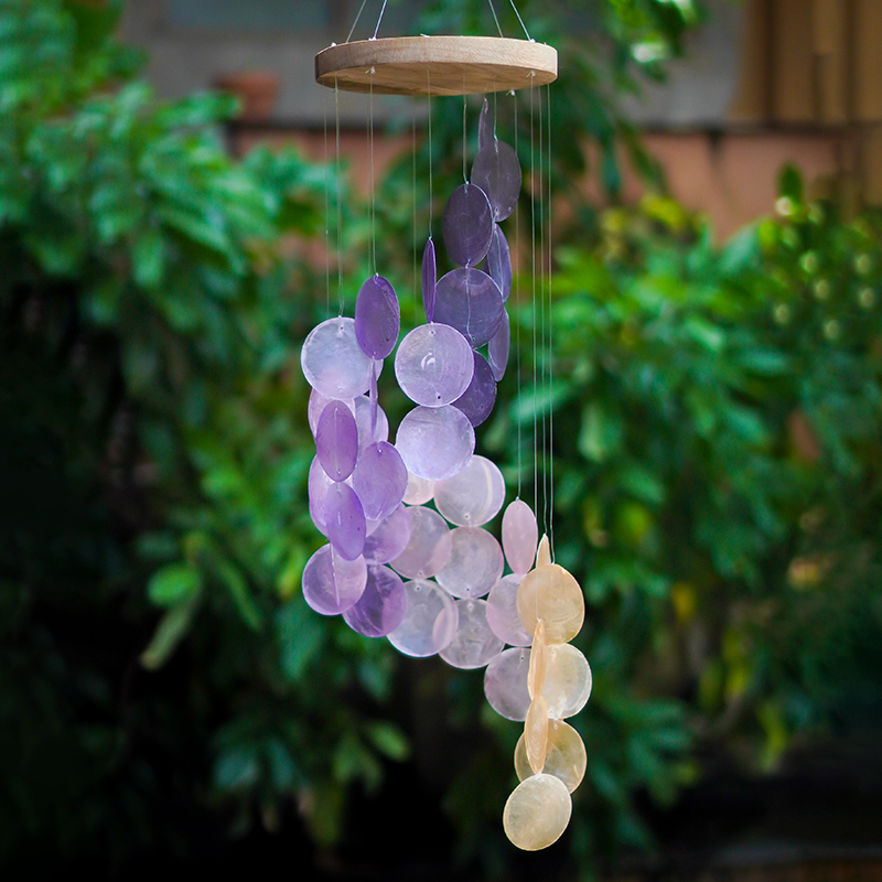 Spiral Capiz Shell Wind Chimes Purple Peach Sunset 15 Inches