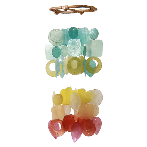 Fiesta Two-Tiered Capiz Shell Wind Chimes Warm and Cool Tones 15 Inches