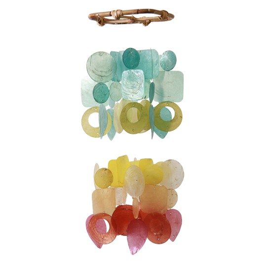 Fiesta Two-Tiered Capiz Shell Wind Chimes Warm and Cool Tones 15 Inches