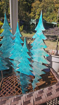 Charger et lire la vidéo dans la visionneuse de la galerie, Shimmery Silver Blue Evergreen Wood Christmas Trees Holiday Mantelpiece 3 Sizes