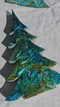Charger et lire la vidéo dans la visionneuse de la galerie, Handcrafted Gemtone Blue and Green Tabletop Christmas Trees with Shimmer Multiple Sizes