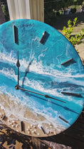 Load and play video in Gallery viewer, Ocean Blues 18 Inch Round Wall Clock With Real Beach Sand, Seashells, and Resin Waves