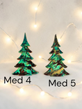 Charger l'image dans la visionneuse de la galerie, Handmade Turquoise Christmas Trees Shelf Sitter with Red Resin and Gold Accents Multiple Sizes