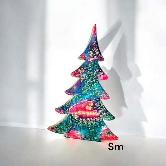 Handcrafted Contemporary Resin & Chunky Wood Christmas Trees Set - 3 Sizes with Gold Accents