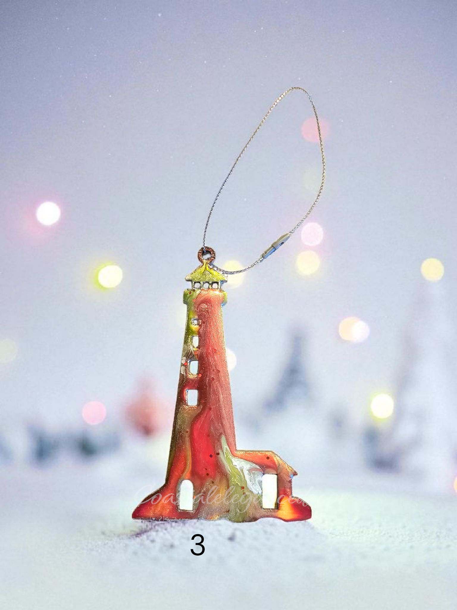 Coastal Lighthouse Resin and Wood Handmade Holiday Tree Ornaments