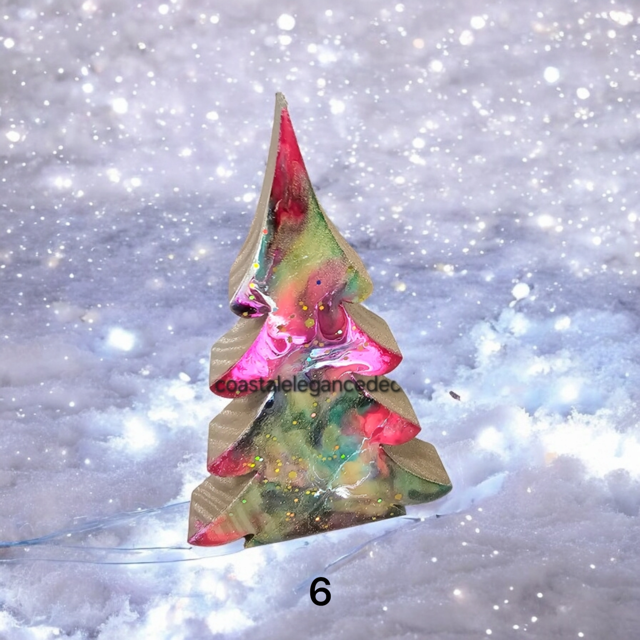 Handcrafted 5-Inch Christmas Trees with Colorful Resin and Wood for Holiday Tabletop Decor