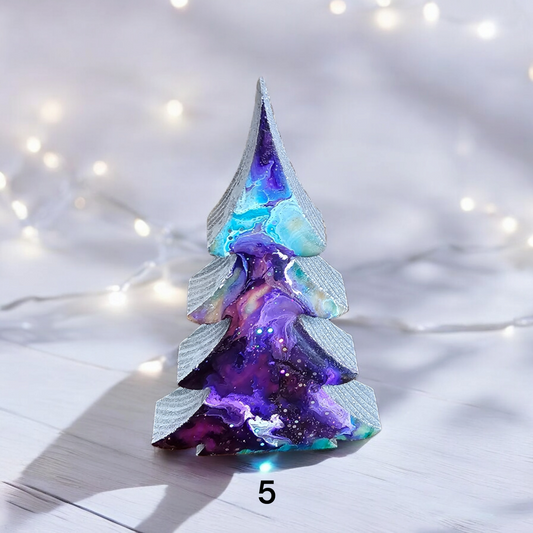 Handcrafted 5-Inch Christmas Trees with Colorful Resin and Wood for Holiday Tabletop Decor