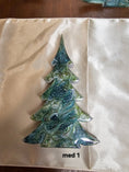 Load image into Gallery viewer, Handmade Green and Silver Resin Wood Christmas Trees Holiday Mantelpiece decorations in three sizes - perfect for festive home decor.