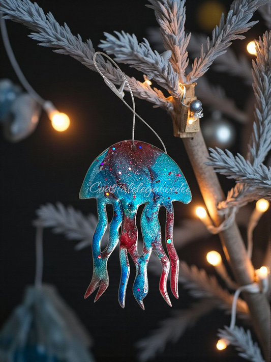 Beachy Jellyfish Handmade Christmas Tree Ornaments Resin and Wood