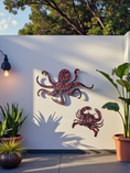 Load image into Gallery viewer, Large octopus and crab acrylic wall art in sunset current pattern - outdoor patio decor