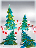 Charger l'image dans la visionneuse de la galerie, Handcrafted Gemtone Blue and Green Tabletop Christmas Trees with Shimmer Multiple Sizes