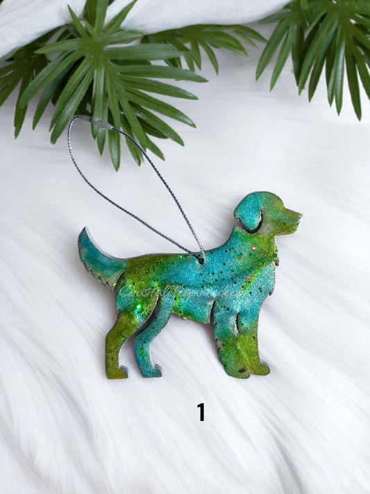 Christmas Golden Retriever Dog Resin and Wood Handmade Ornaments