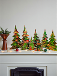Load image into Gallery viewer, Handmade Green and Red Resin Christmas Trees with Branches Holiday Mantelpiece in XL size, beautifully adorned with metallic accents and glitter, perfect for festive decor.