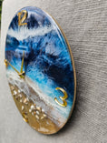 Load image into Gallery viewer, Handmade 12" Deep Blue Ocean Resin Wall Clock – Contemporary Gold Wave Art