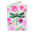 Load image into Gallery viewer, Green Original Art Dragonfly with Floral Background Hardcover Journal