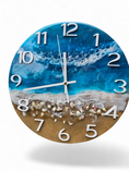 Load image into Gallery viewer, Handmade 12" Turquoise Ocean Resin Wall Clock – Full White Number Wave Art