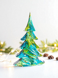 Charger l'image dans la visionneuse de la galerie, Handcrafted Gemtone Blue and Green Tabletop Christmas Trees with Shimmer Multiple Sizes