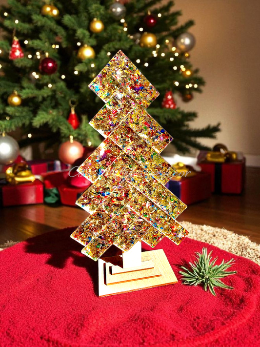Gold Thick Confetti Glitter Contempary Patterned Handmade Herringbone Modern Sparkly Christmas Tree