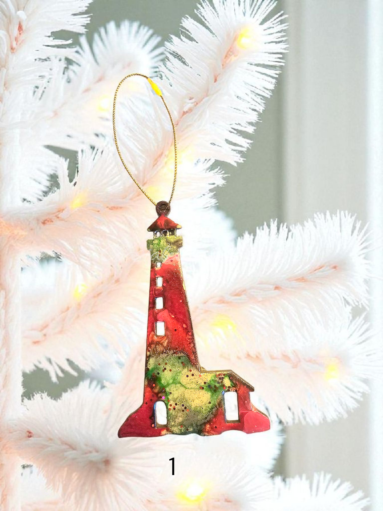 Coastal Lighthouse Resin and Wood Handmade Holiday Tree Ornaments