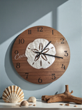 Load image into Gallery viewer, Coastal Sand Dollar Wall Clock - 12" Walnut Wood MDF with Pearl Acrylic Overlay