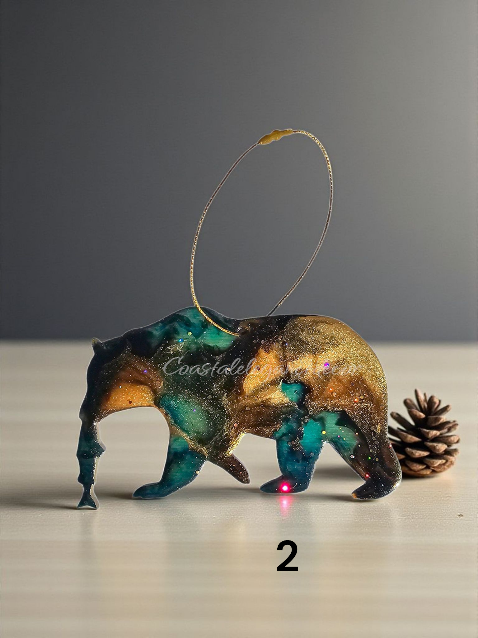 Handmade Grizzly Bear Christmas Ornament with Salmon - Rustic Wildlife Cabin Decor