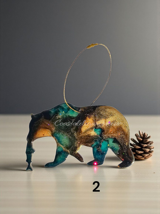 Handmade Grizzly Bear Christmas Ornament with Salmon - Rustic Wildlife Cabin Decor