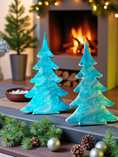 Load image into Gallery viewer, Shimmery Silver Blue Evergreen Wood Christmas Trees Holiday Mantelpiece showcasing unique patterns, perfect for Christmas cheer.