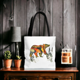 Load image into Gallery viewer, Handmade Bear Print with Faded Fir Trees on Tote Bag (AOP)