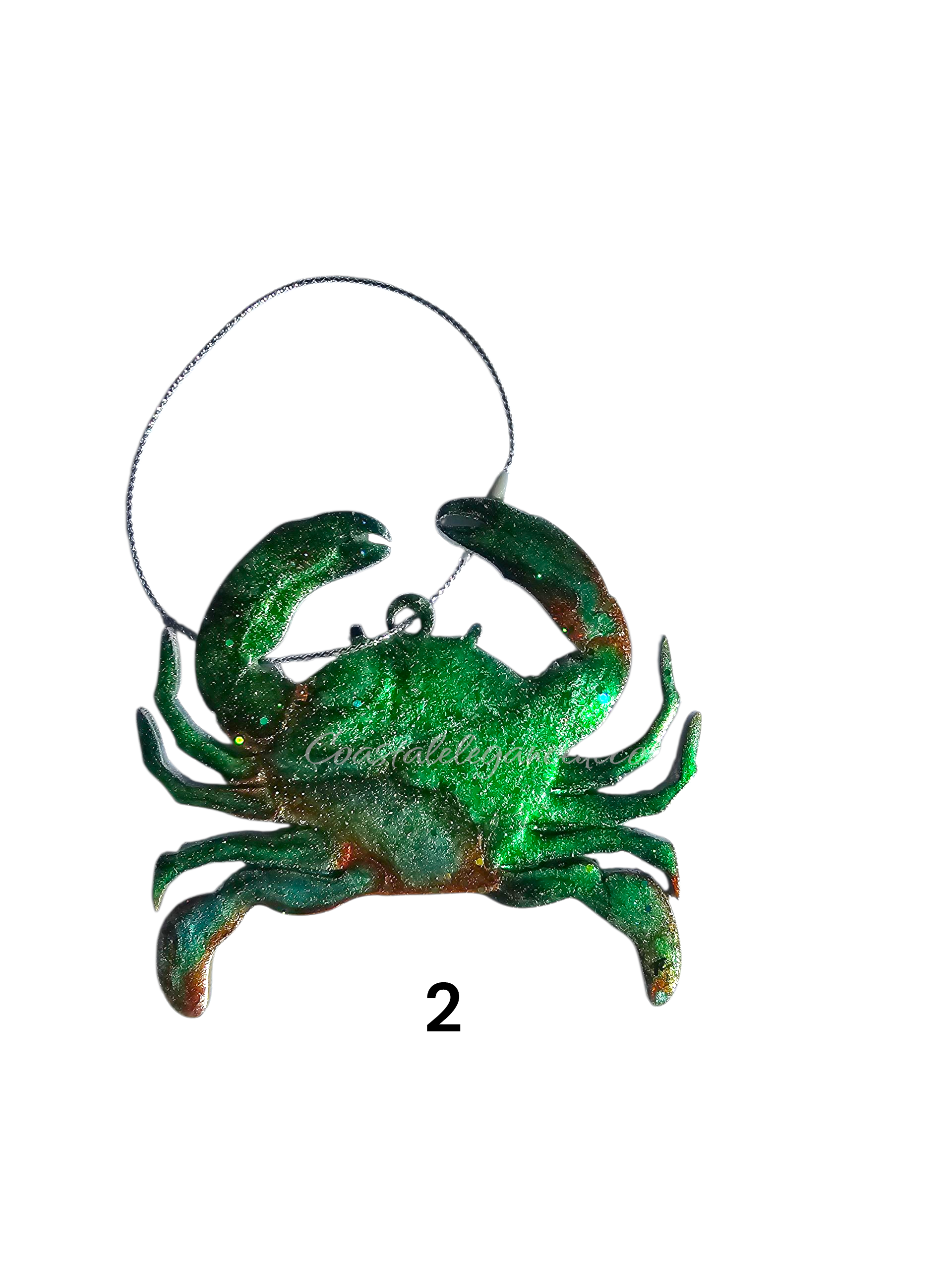 Colorful Sparkly Small Crab Beachy Christmas Resin and Wood Ornament