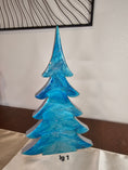 Load image into Gallery viewer, Unique handcrafted Shimmery Silver Blue Evergreen Wood Christmas Trees with a sparkly glitter finish, great for holiday décor.
