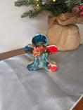Load image into Gallery viewer, Chunky Wood with Resin Handmade Gingerbread Men Christmas Decorations Slate Blue and Red 3 Sizes