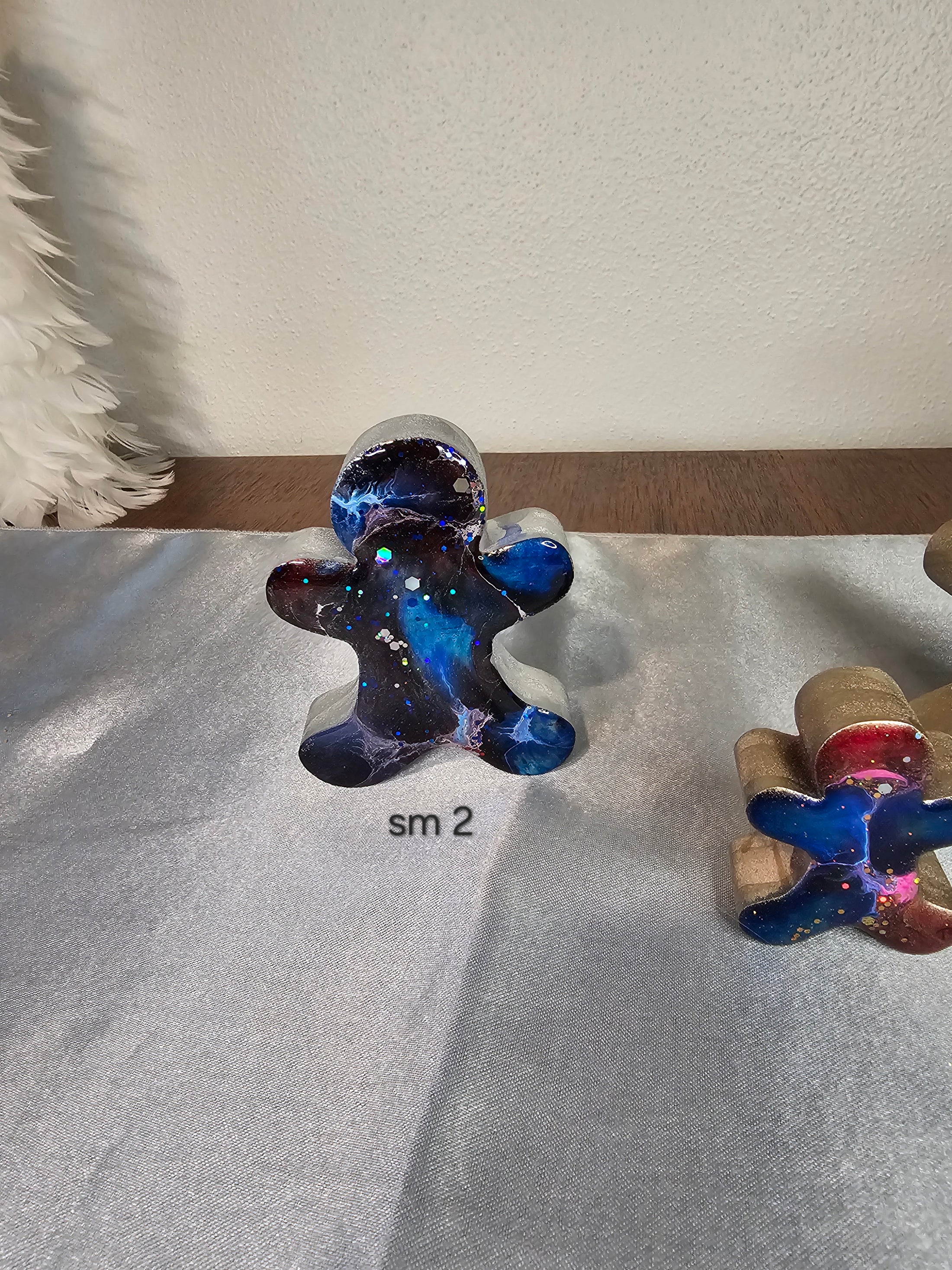 Handmade Chunky Wood Gingerbread Men Decorations with Resin Accents in Blue and Pink - 3 Sizes