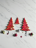Load image into Gallery viewer, Handmade Lipstick Red and Gold Resin Wood Christmas Trees Holiday Mantelpiece in 8 inch size, ideal for your charming holiday celebration.