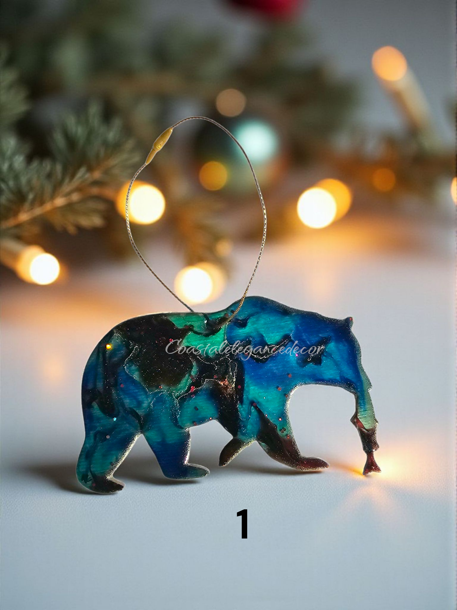 Handmade Grizzly Bear Christmas Ornament with Salmon - Rustic Wildlife Cabin Decor