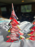Load image into Gallery viewer, Charming set arrangement of Handcrafted Gemtone Red and Green Tabletop Sparkly Christmas Trees 8 Inches ideal for festive decor.