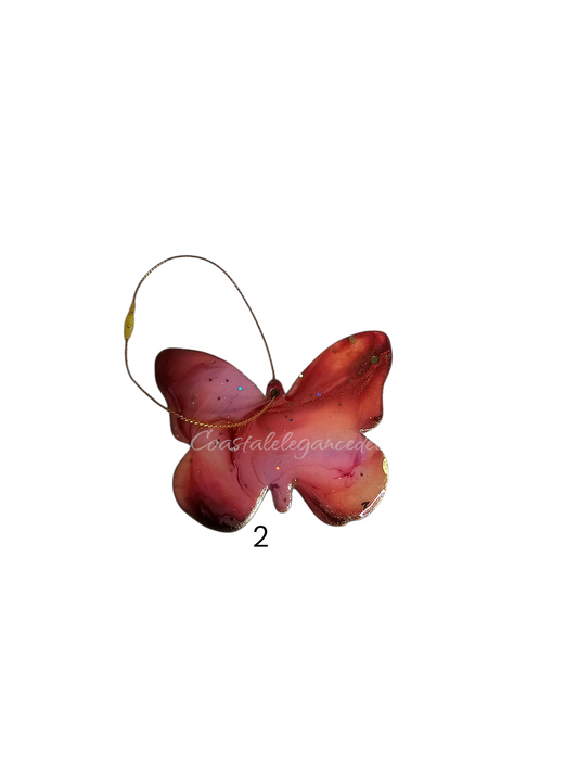 Handmade Butterfly Christmas Tree Resin on Wood Ornaments Multi Colors