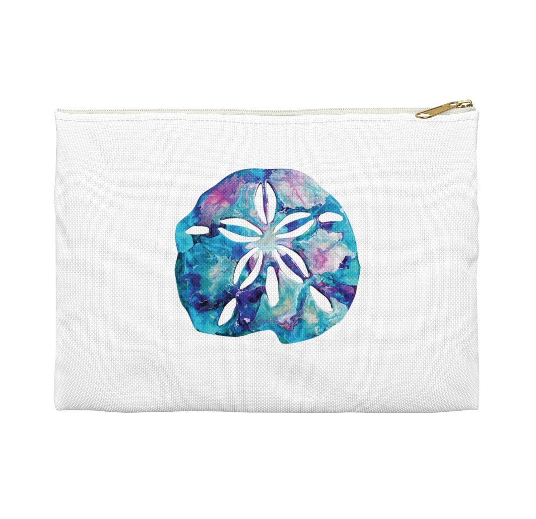 Original Art Print Blue Sand Dollar Art Accessory Pouch - Durable Cosmetic & Travel Bag, Two Sizes