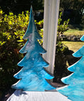 Charger l'image dans la visionneuse de la galerie, Shimmery Silver Blue Evergreen Wood Christmas Trees Holiday Mantelpiece 3 Sizes