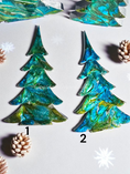 Charger l'image dans la visionneuse de la galerie, Handcrafted Gemtone Blue and Green Tabletop Christmas Trees with Shimmer Multiple Sizes