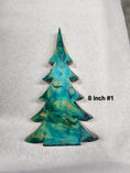 Load image into Gallery viewer, Set of three Handmade Teal and Gold Christmas Trees showcasing different sizes for festive holiday decor, perfect for mixing and matching.