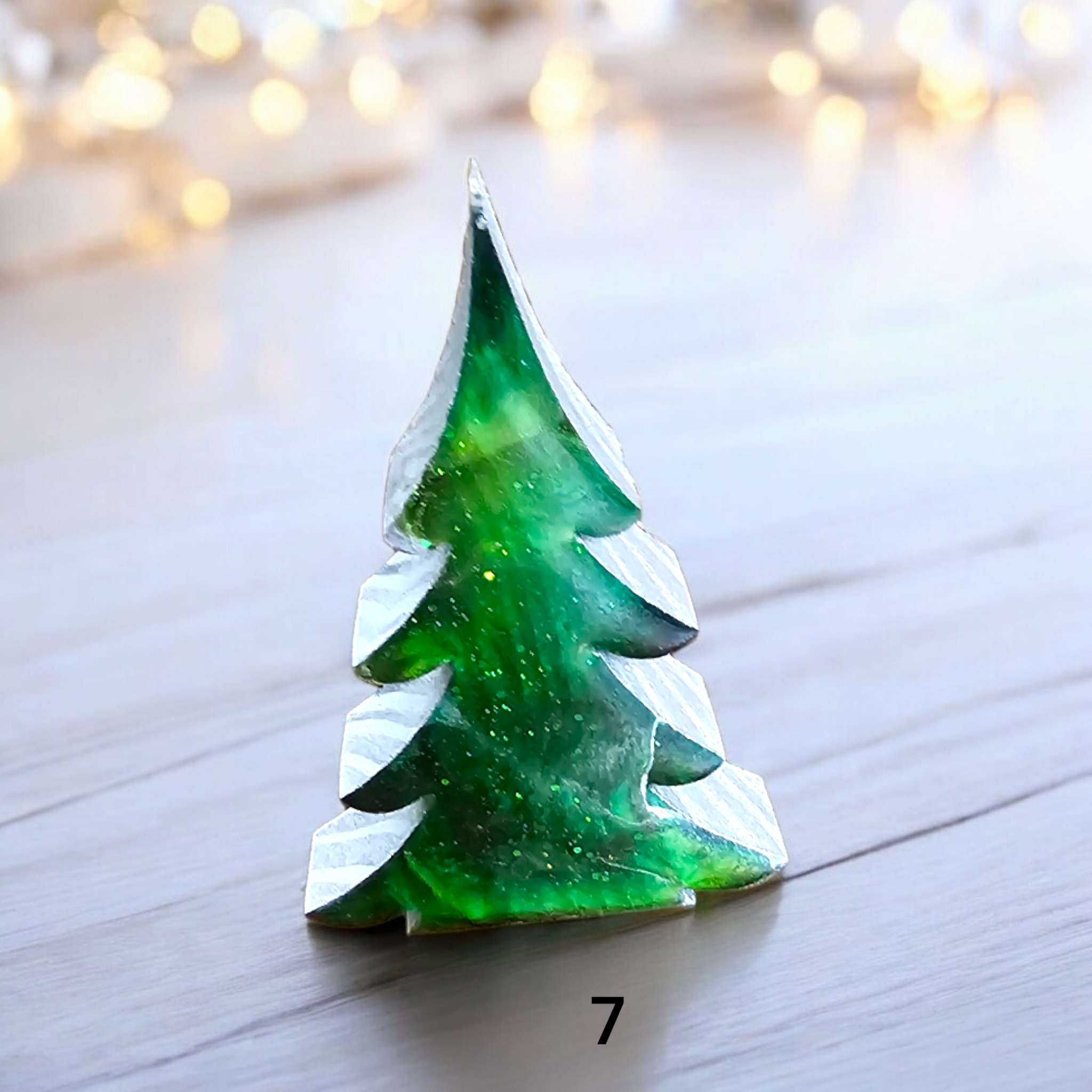 Handcrafted 5-Inch Christmas Trees with Colorful Resin and Wood for Holiday Tabletop Decor